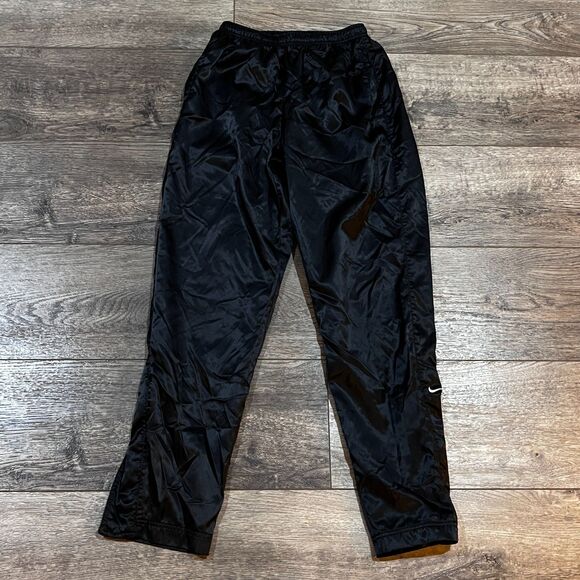 Vintage 90's Black Nike Lined Track Pants Button Zip Ankles Women's Medium 8-10 - Picture 1 of 7